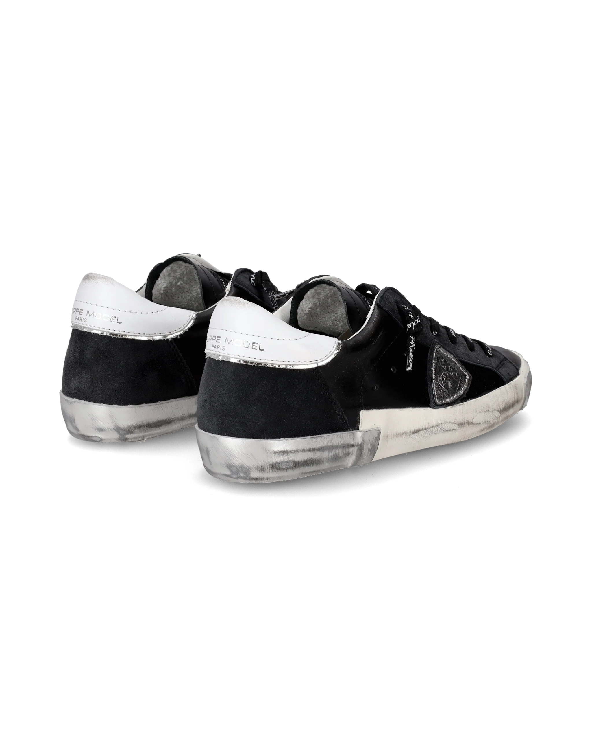 Women's Prsx Low-Top Sneakers in Leather, Black Silver - Image 3