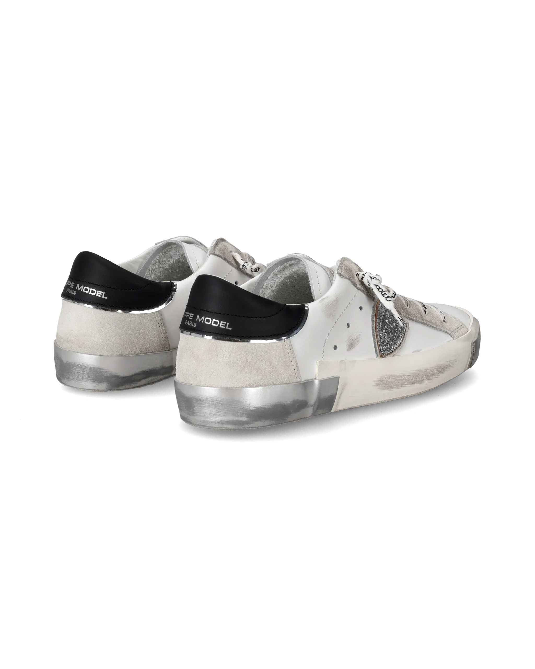 Women's Prsx Low-Top Sneakers in Leather with dirt marks, Silver White - Image 3