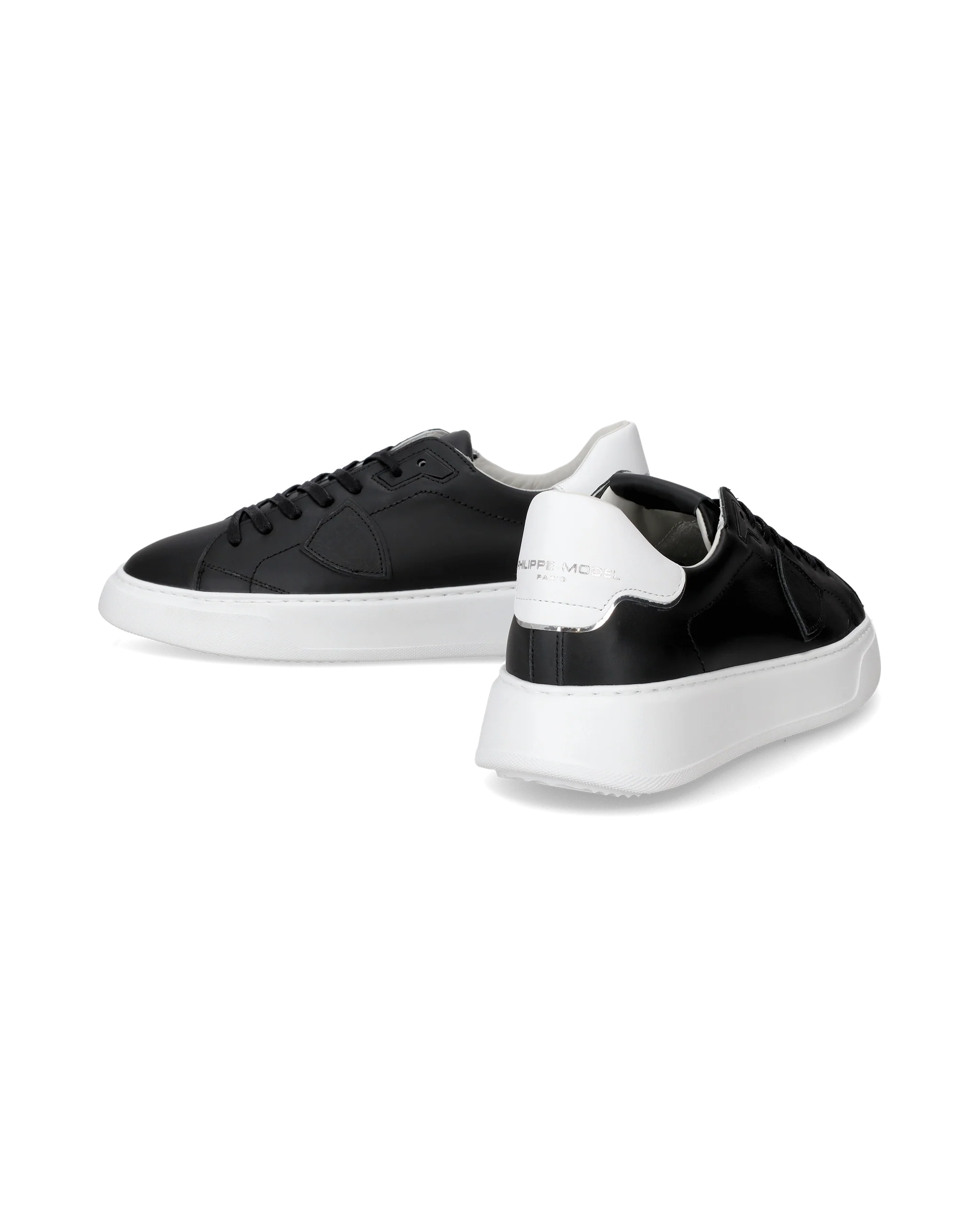 Men's Temple Low-Top Sneakers in Leather, Black White - Image 6