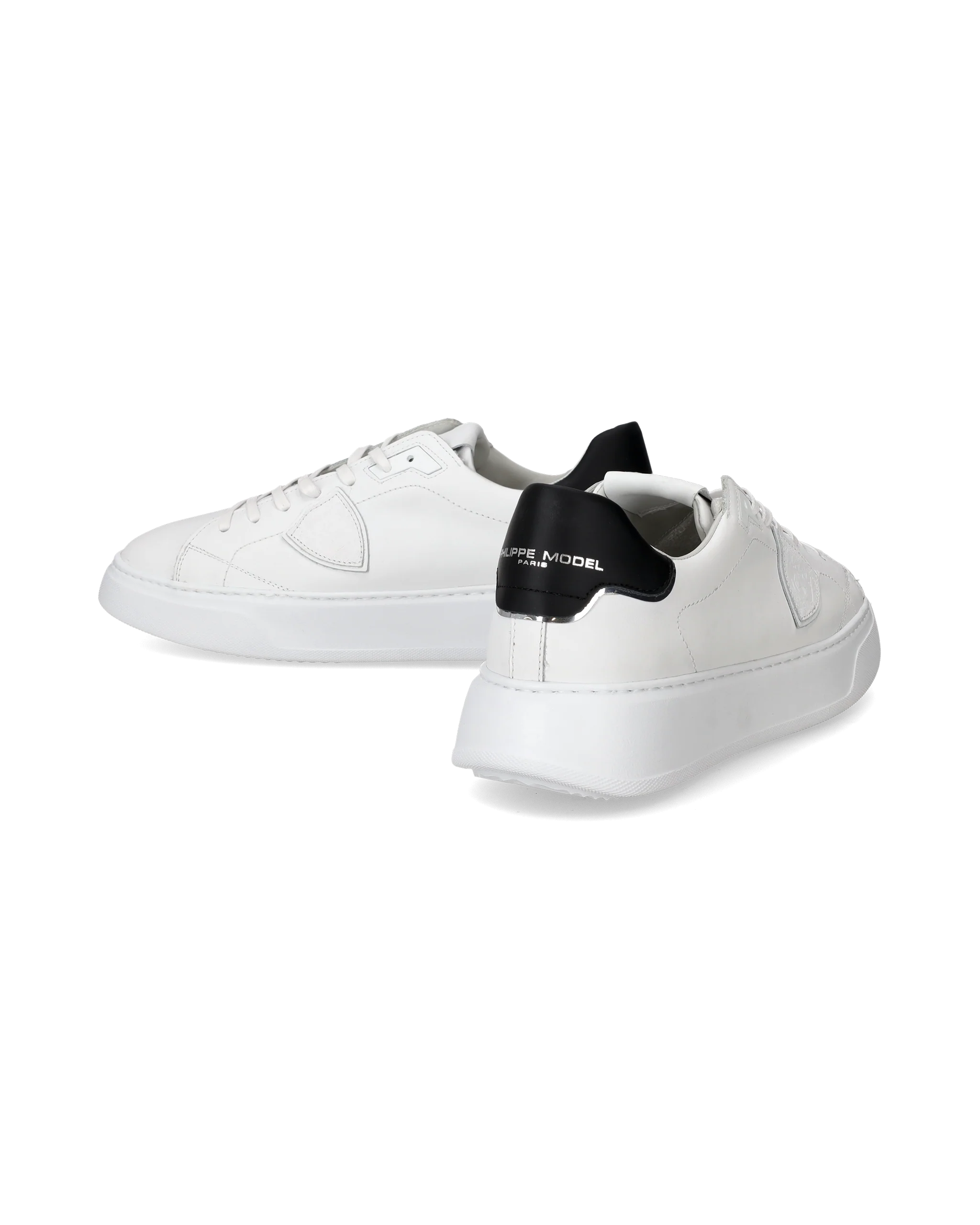Men's Temple Low-Top Sneakers in Leather, White Black - Image 6
