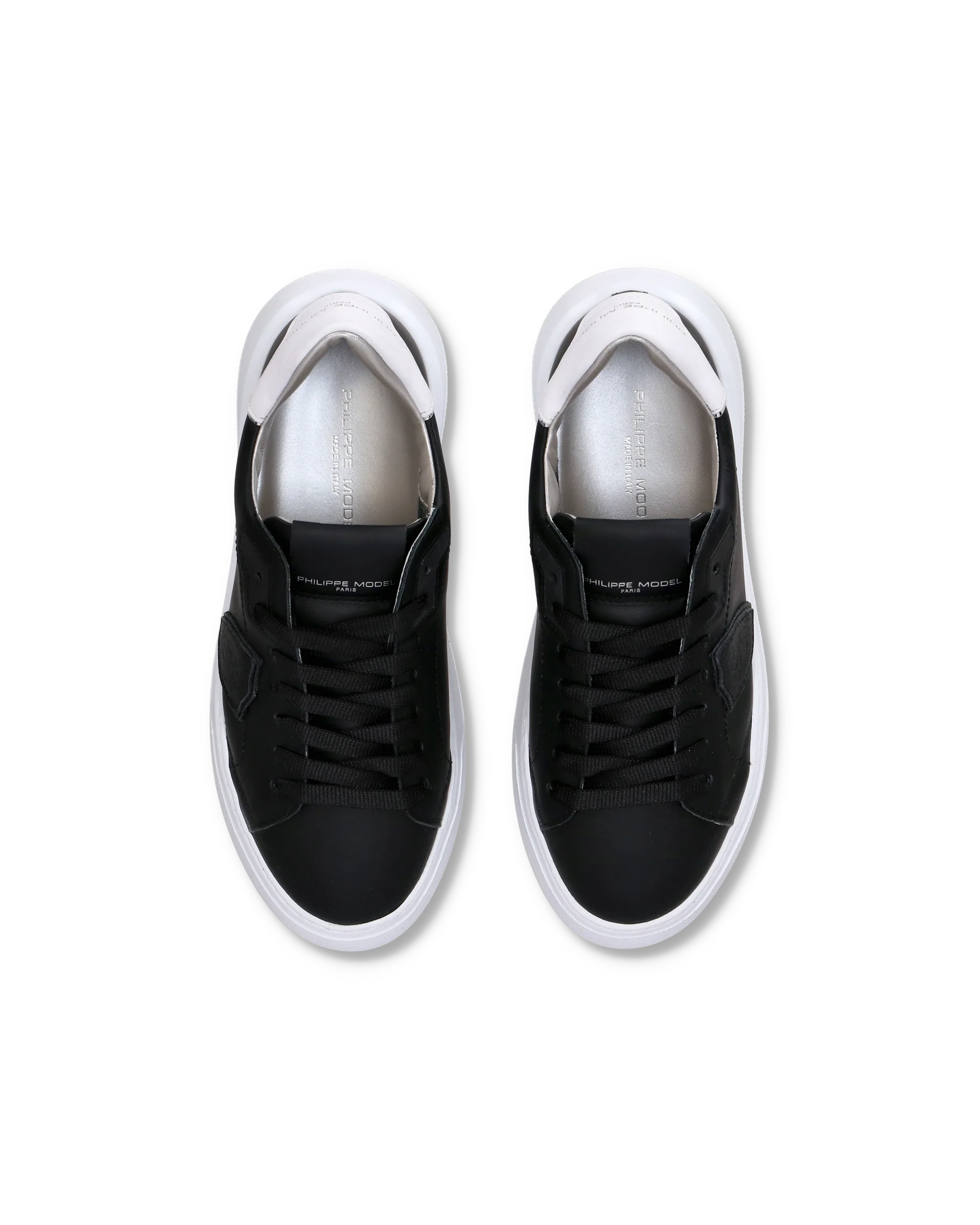 Women's Temple Low-Top Sneakers in Leather, Black White - Image 4