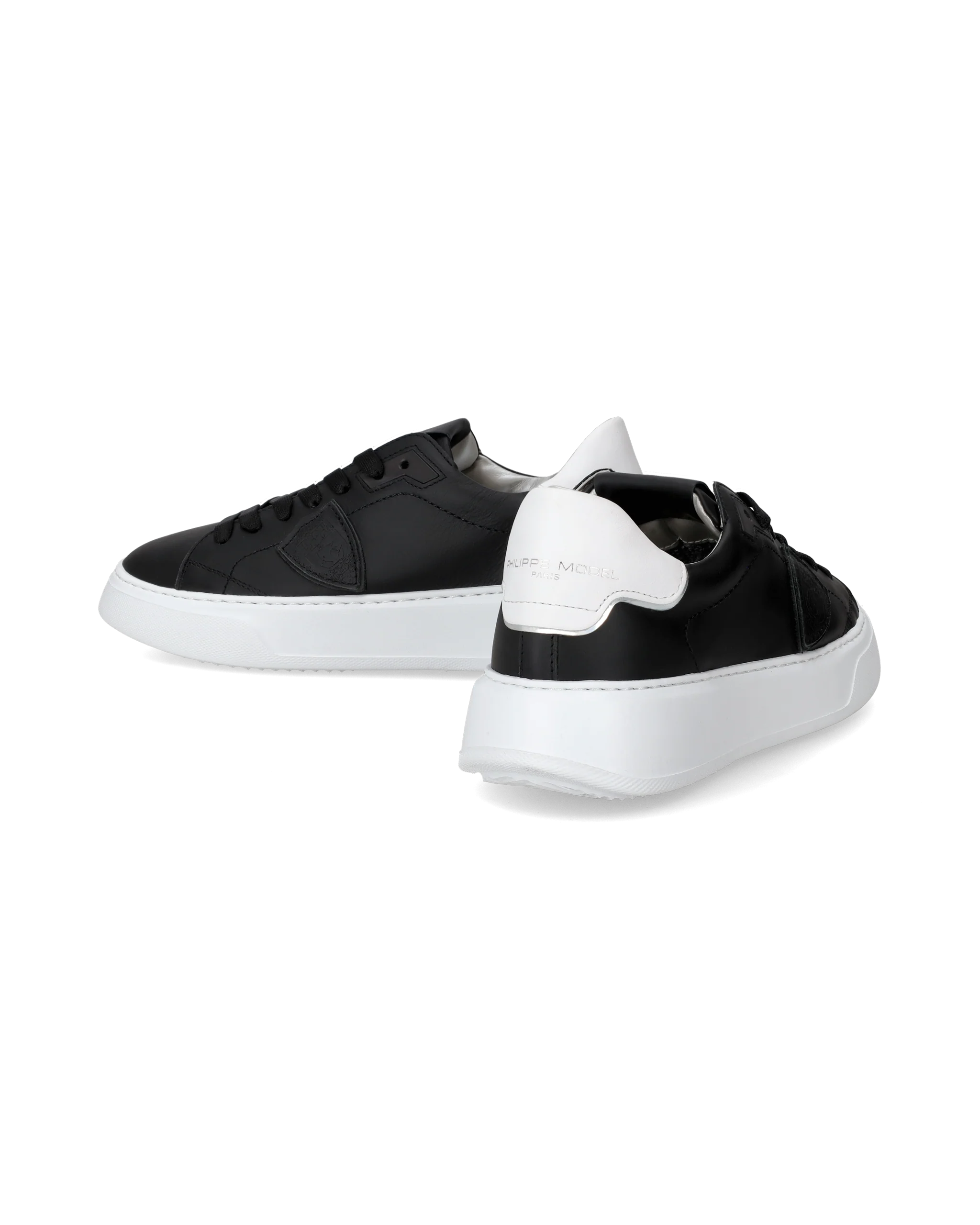 Women's Temple Low-Top Sneakers in Leather, Black White - Image 6