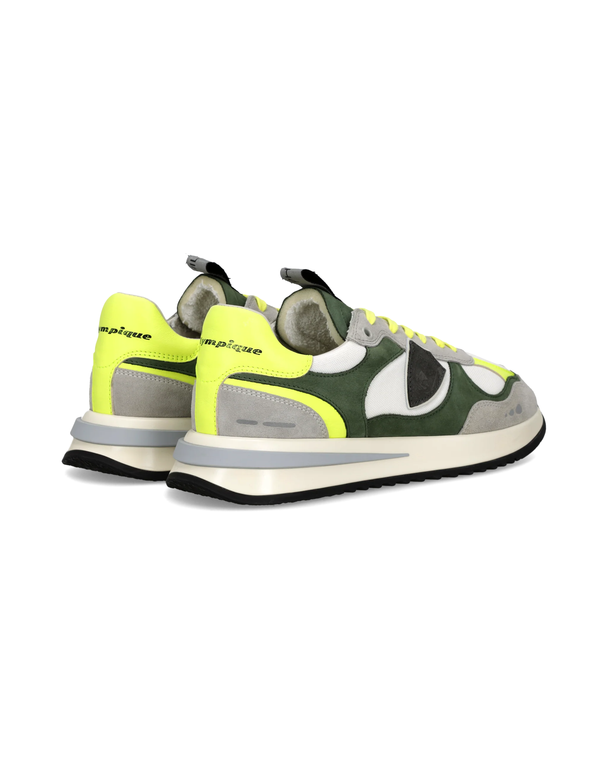 Sneakers Olympique Men, White Green Neon Yellow - Image 3