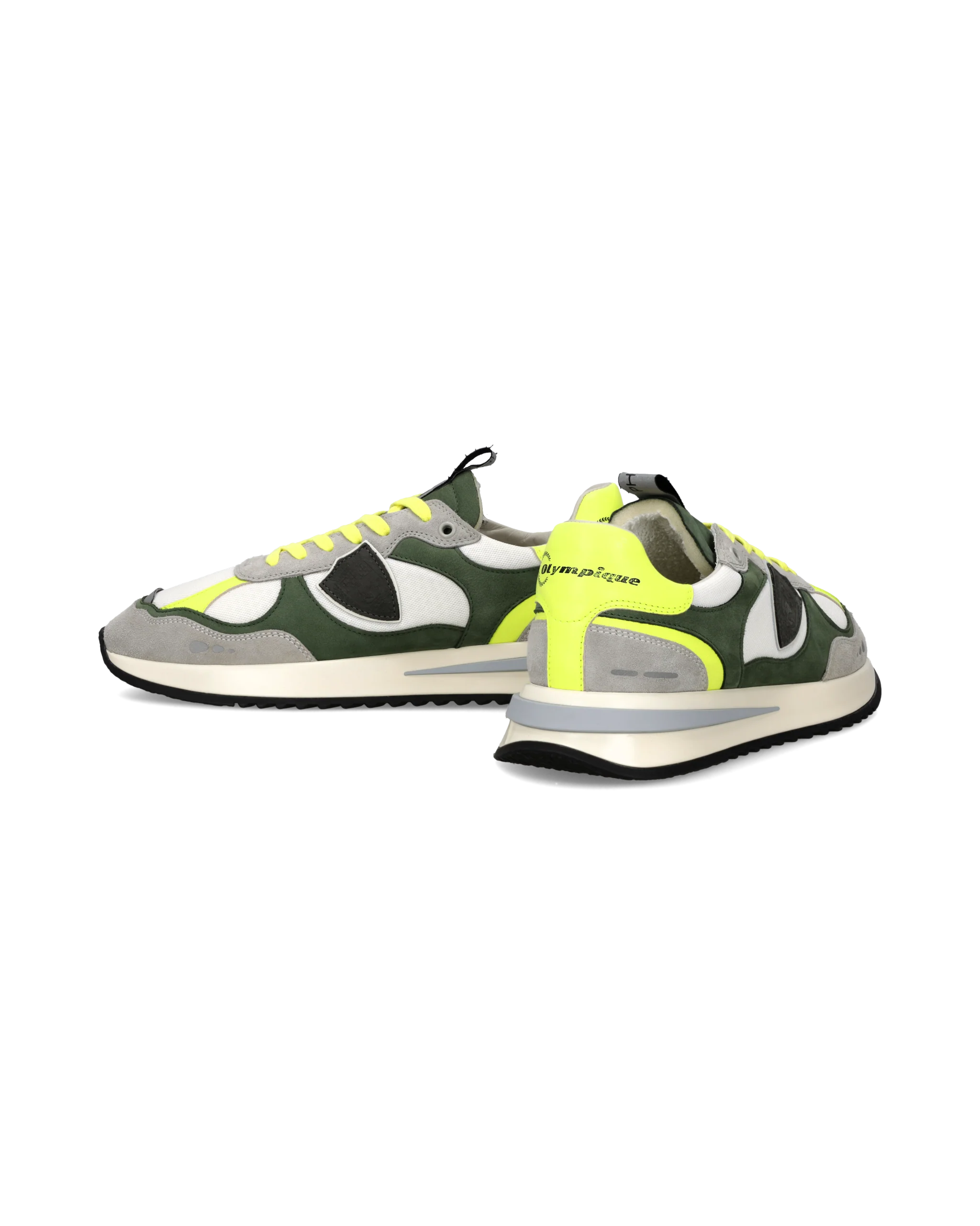 Sneakers Olympique Men, White Green Neon Yellow - Image 6