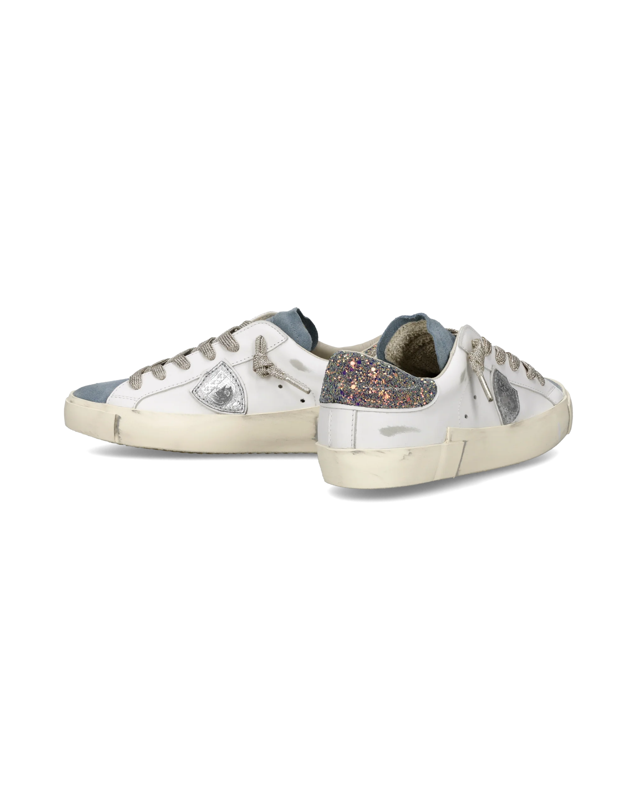 Sneakers Prsx Women with Glitter heel tab, White Blue - Image 6