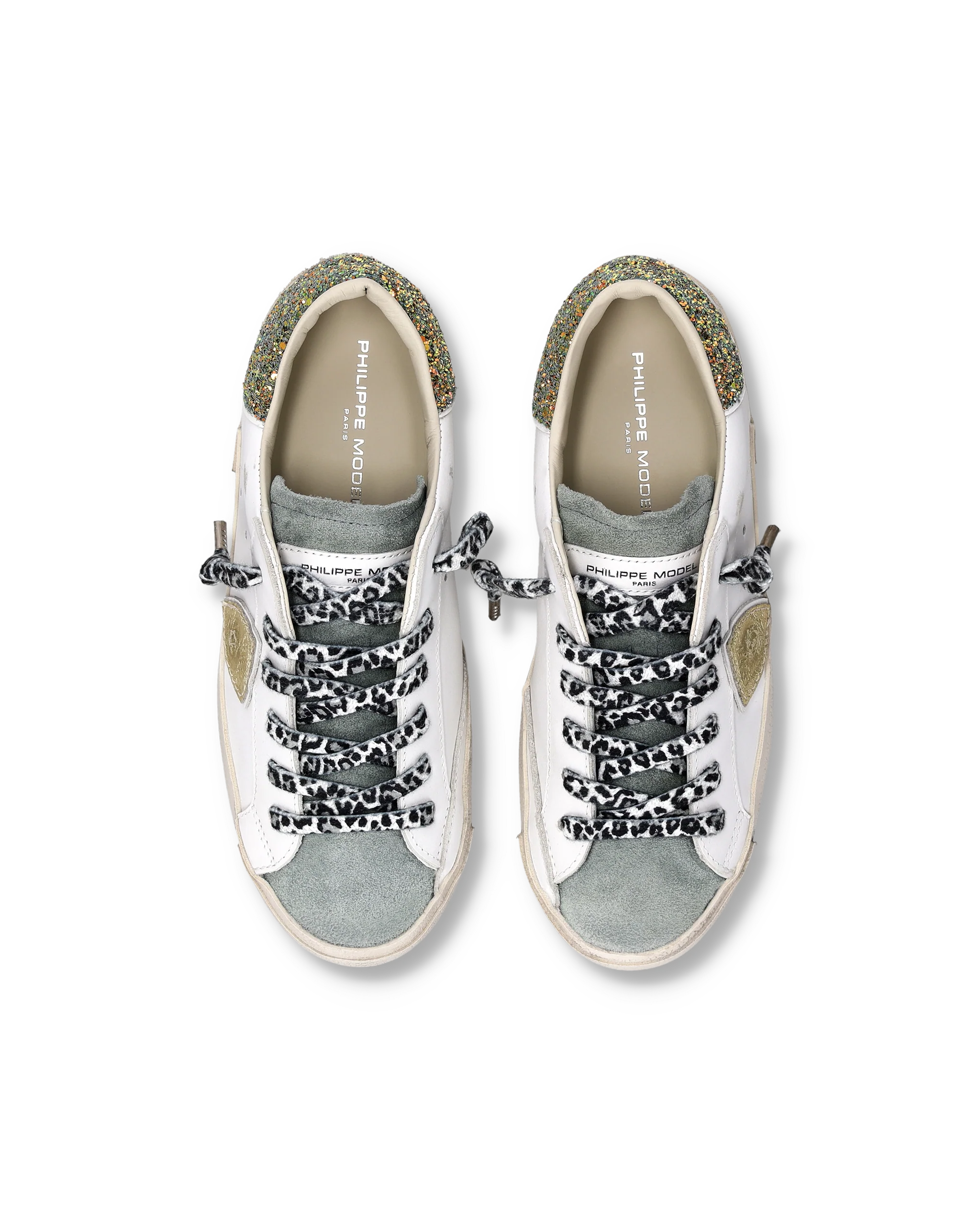 Sneakers Prsx Women with Glitter heel tab, White Light Blue Gold - Image 4