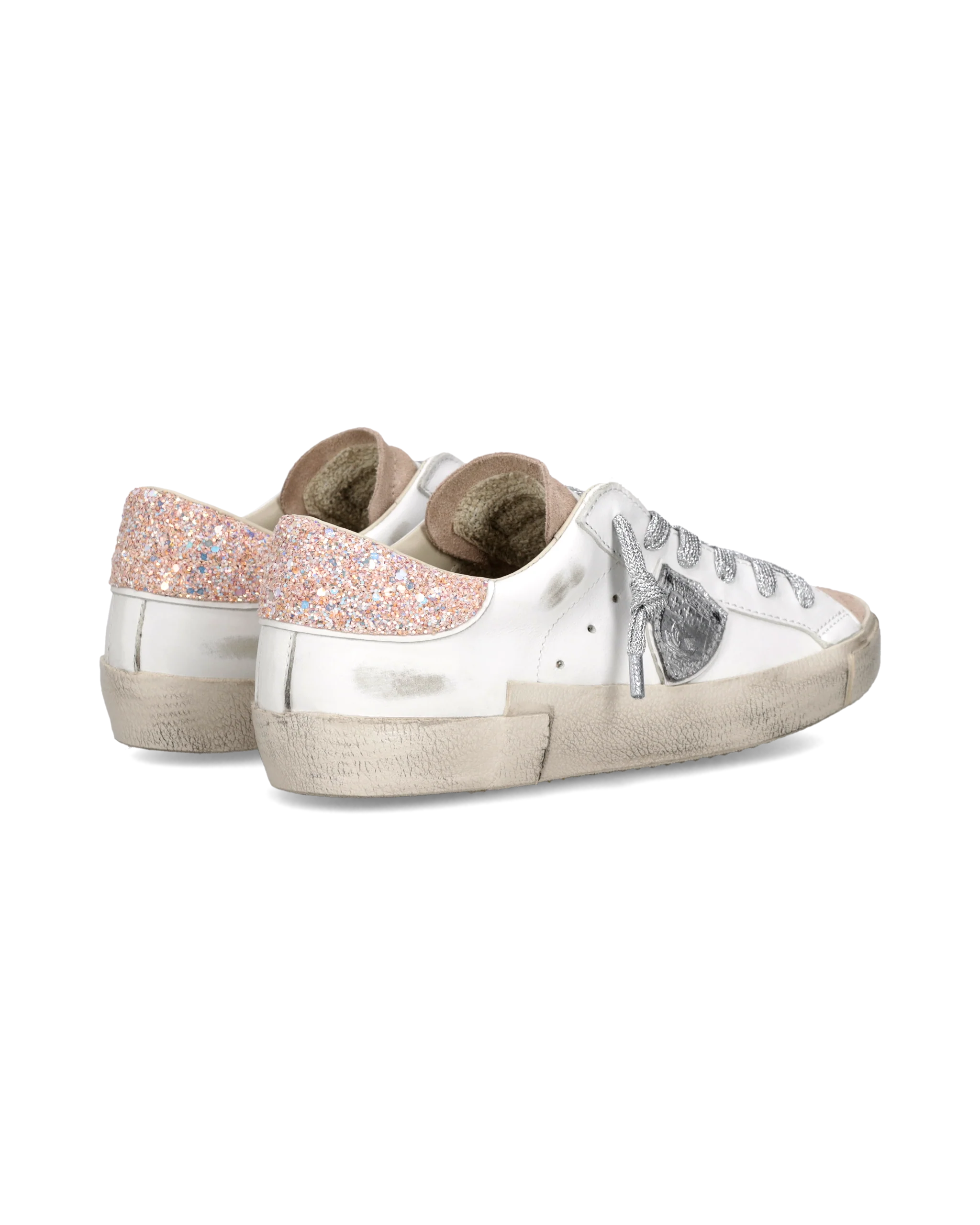 Sneakers Prsx Women with Glitter heel tab, White Pink Silver - Image 3