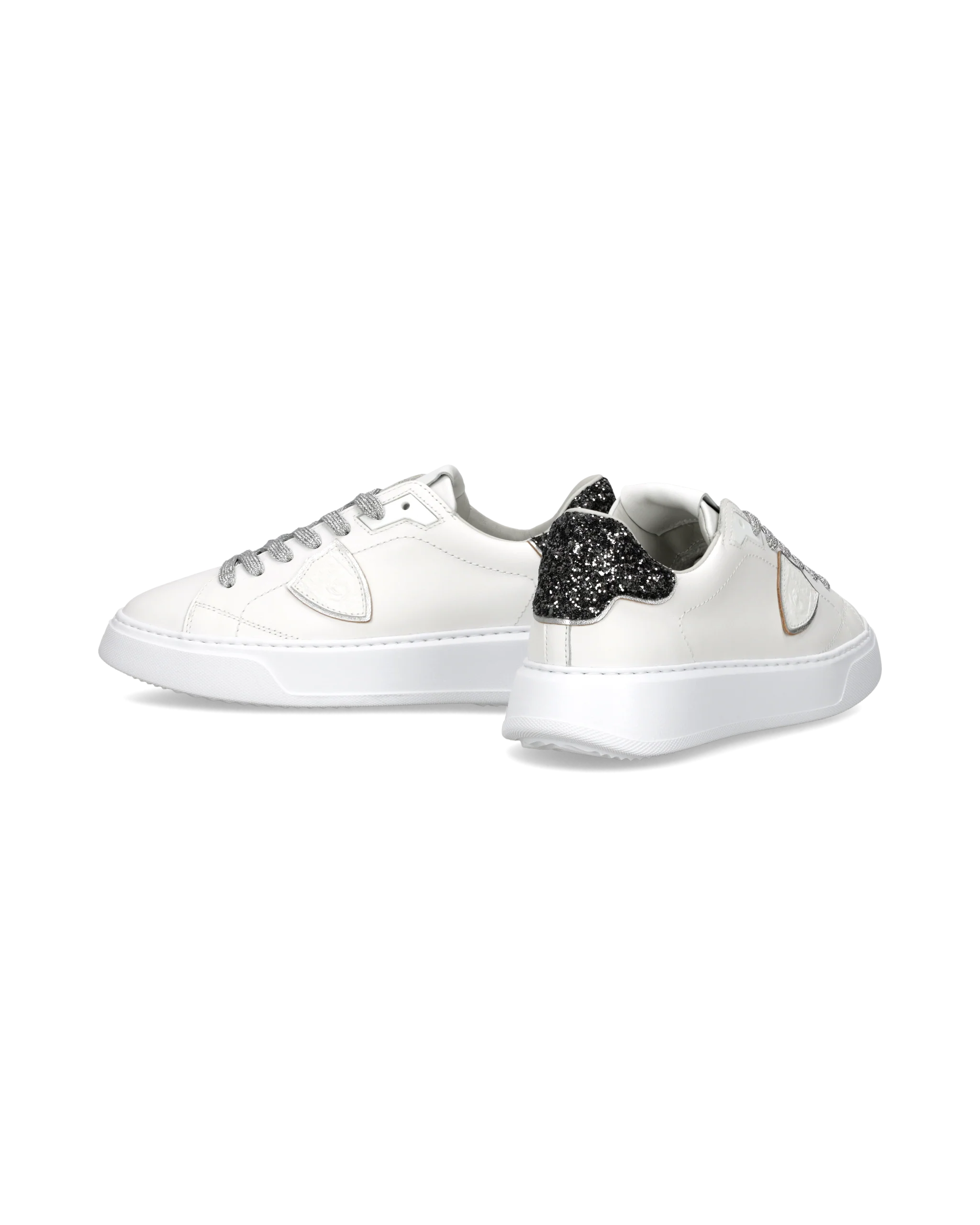 Sneakers Temple Women with glitter heel tab, White Black - Image 6