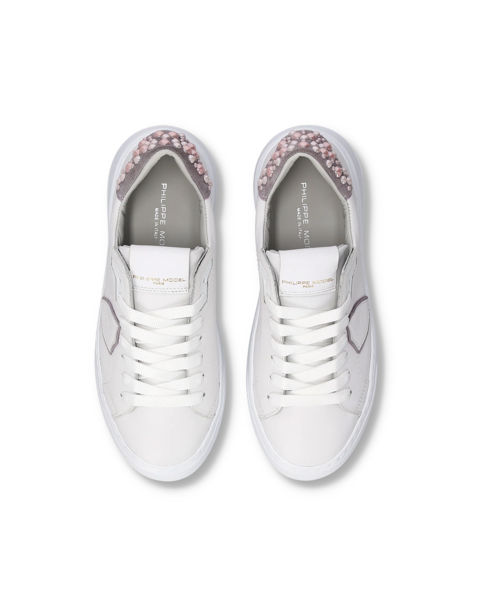 Sneakers Temple Tennis Women, White Pink with pearls - Image 4