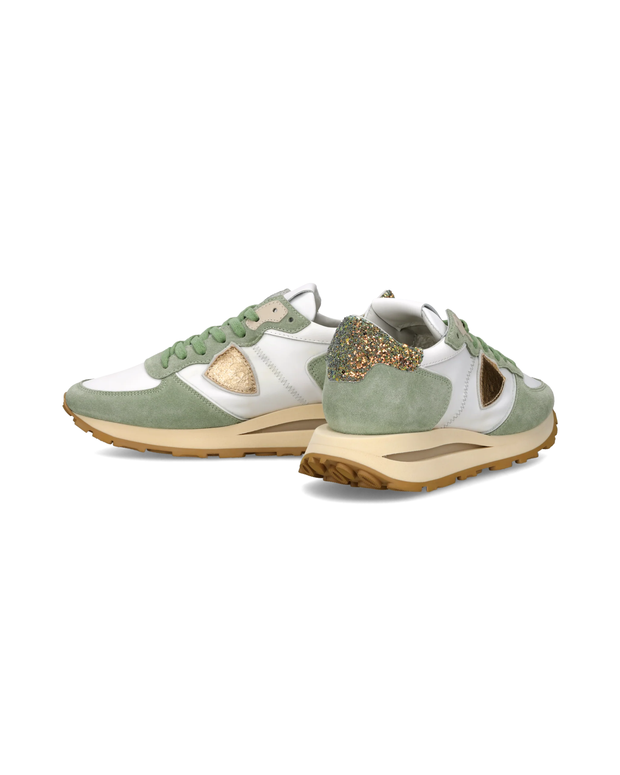 Sneakers Tropez Haute Women with glitter heel tab, White Green - Image 6